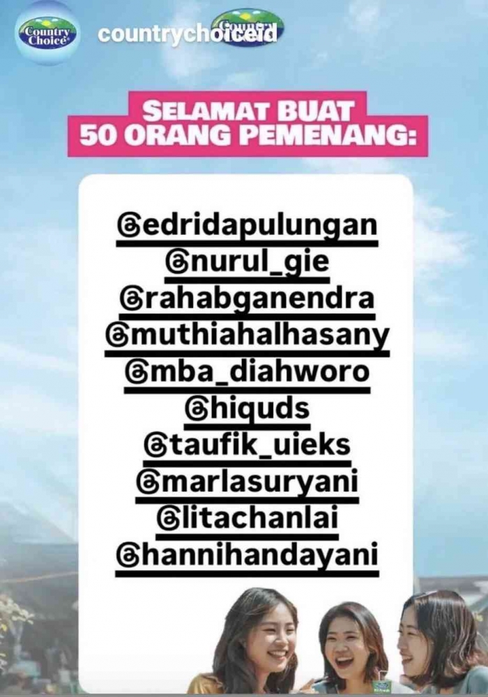 12 Peserta yang Mendapatkan Giveaway Country Choice - Wisata Kreatif Jakarta