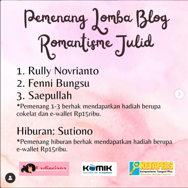 Pemenang Lomba Blog dan Sosmed "Romantisme Julid!"